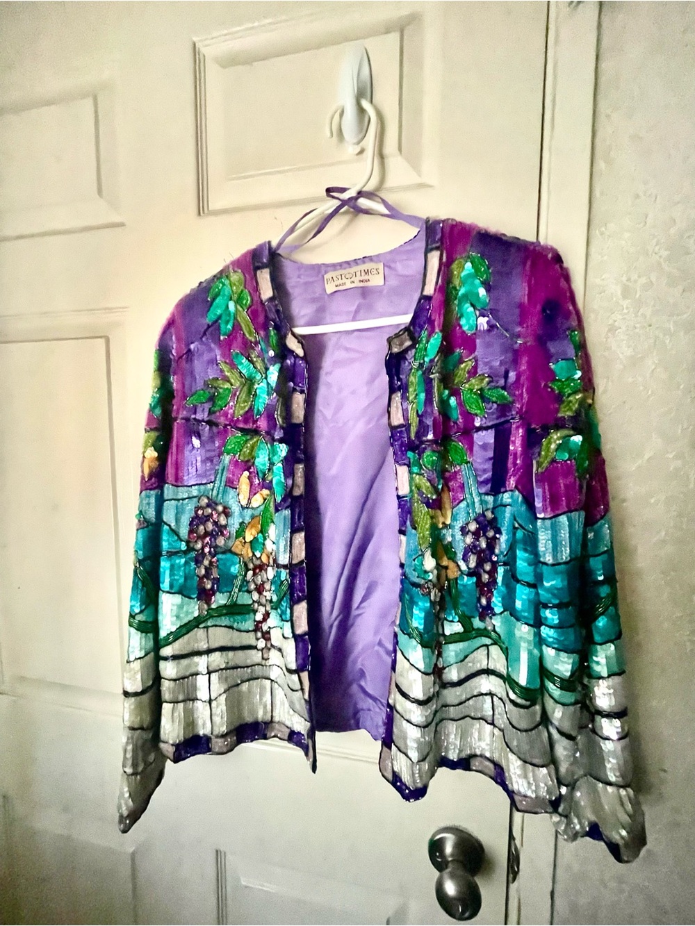 VINTAGE Wisteria Tiffany Stained Glass Window Beaded FULL Sequined Jacket M